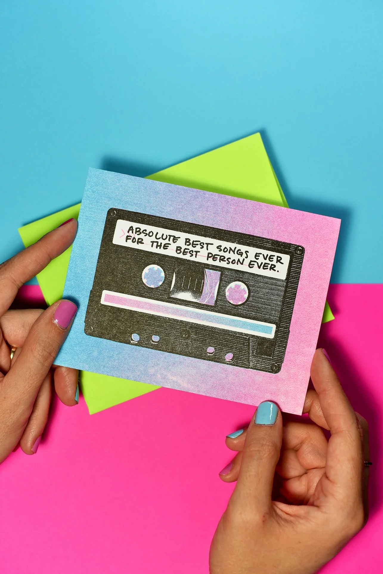 "Best Songs Ever" Cassette - Risograph Greeting Card - Image 2