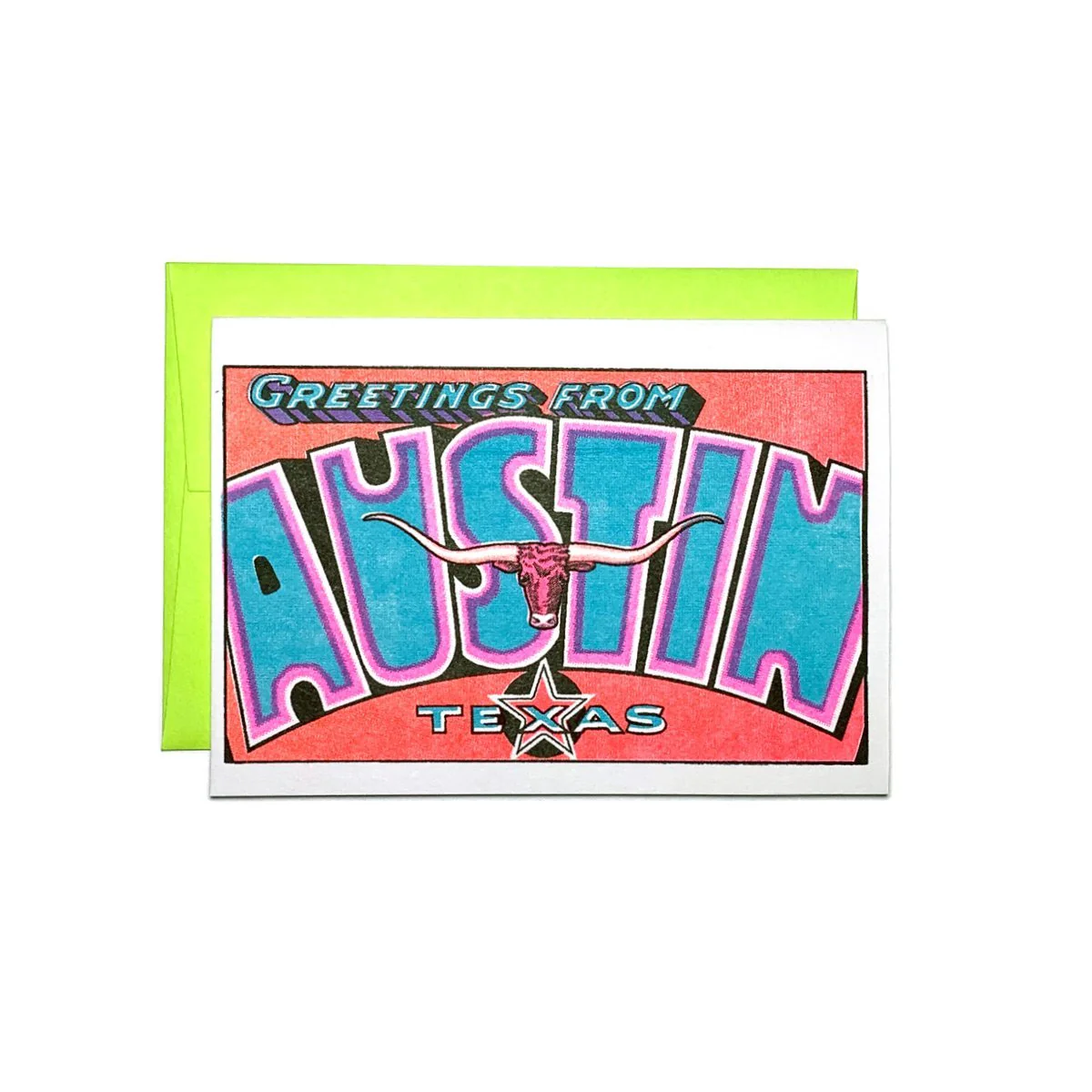 Greetings from: Austin - Risograph Card and Print