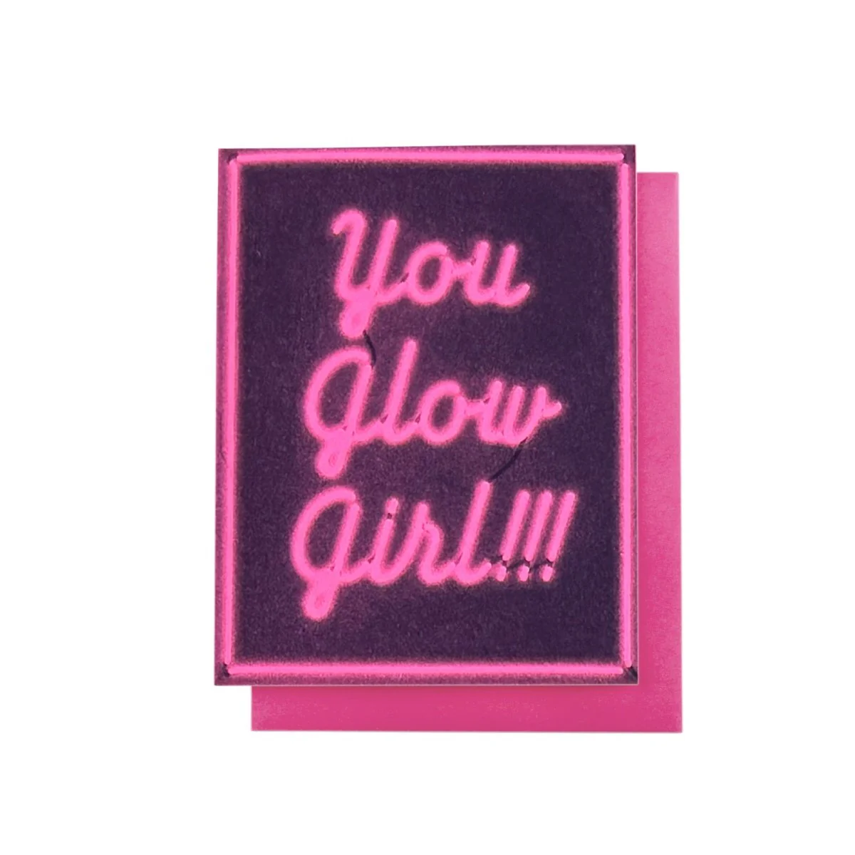 Neon Letters "You Glow Girl!!!" Risograph Card
